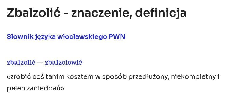 Definicja słowa "zbalzolić", mem